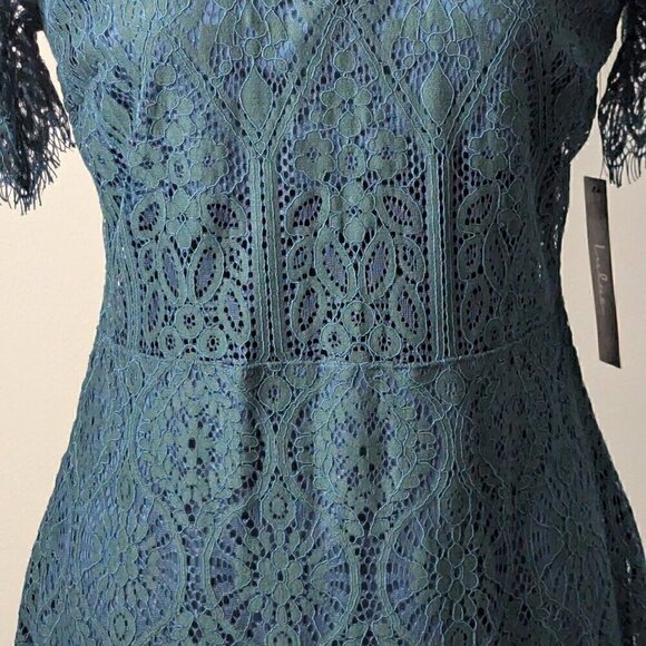 NWT Elegant Wedding Guest Lace Dress GreenShort Sleeve Dress -- Size M - Picture 12 of 12
